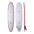 NSP 2026 Long Surfboard, Weiß mit roter Kante, drei Ansichten