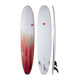 NSP 2026 Long Surfboard, weiss mit rotem Farbverlauf, drei Ansichten von vorne, hinten und Seite