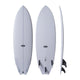 NSP 2026 Kingfish Surfboard, hellgrau, drei Ansichten von oben, unten und Seitenprofil