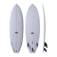 NSP 2026 Kingfish Surfboard, hellgrau, drei Ansichten von oben, unten und Seitenprofil
