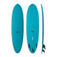 NSP 2026 Magnet Surfboard in Türkis, Draufsicht und Seitenansicht mit Finnen