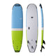 NSP 2026 Surf Wide Surfboard, blau-weiß-grün, drei Ansichten von oben, unten und Seite