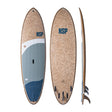 NSP 2026 Allrounder Surfboard, Kork-Oberfläche, blau-weiß, drei Ansichten mit Finnen
