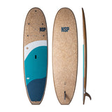 NSP 2026 Cruise Surfboard, Korkoberfläche, Türkis-Blau-Design, Draufsicht und Seitenansicht