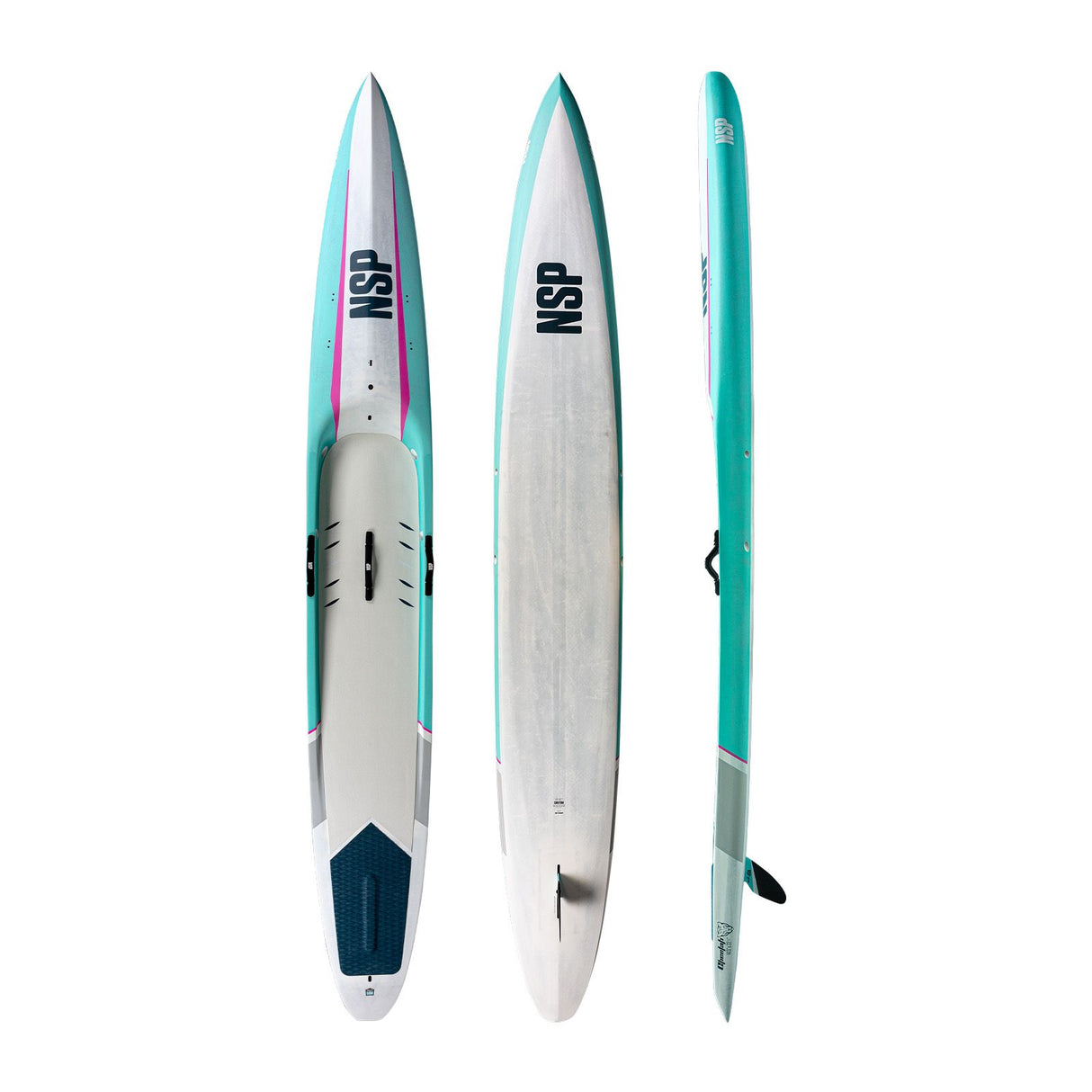 NSP 2026 Cheetah Surfboard Türkis Weiß Ansicht von oben unten Seite