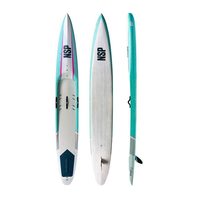 NSP 2026 Cheetah Surfboard Türkis Weiß Ansicht von oben unten Seite