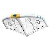 Duotone Unit SLS Concept Blue 2027 Kite mit weißem Tuch, gelbem und blauem Rahmen, Draufsicht