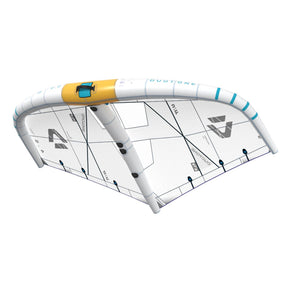 Duotone Unit SLS Concept Blue 2027 Kite mit weißem Tuch, gelbem und blauem Rahmen, Draufsicht