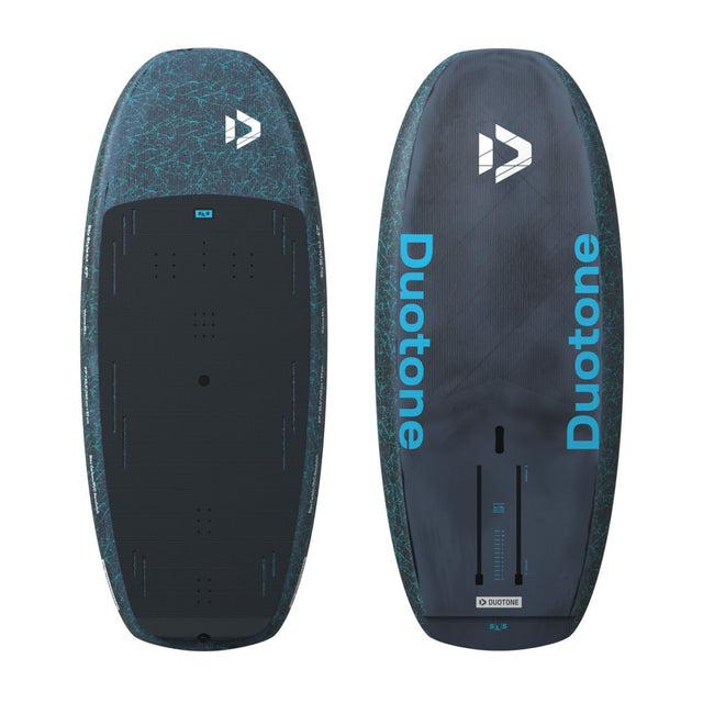 Duotone Sky Style SLS 2027 Wakeboard in Blau-Schwarz, Vorder- und Rückseite, mit Grip-Oberfläche und blauem Logo