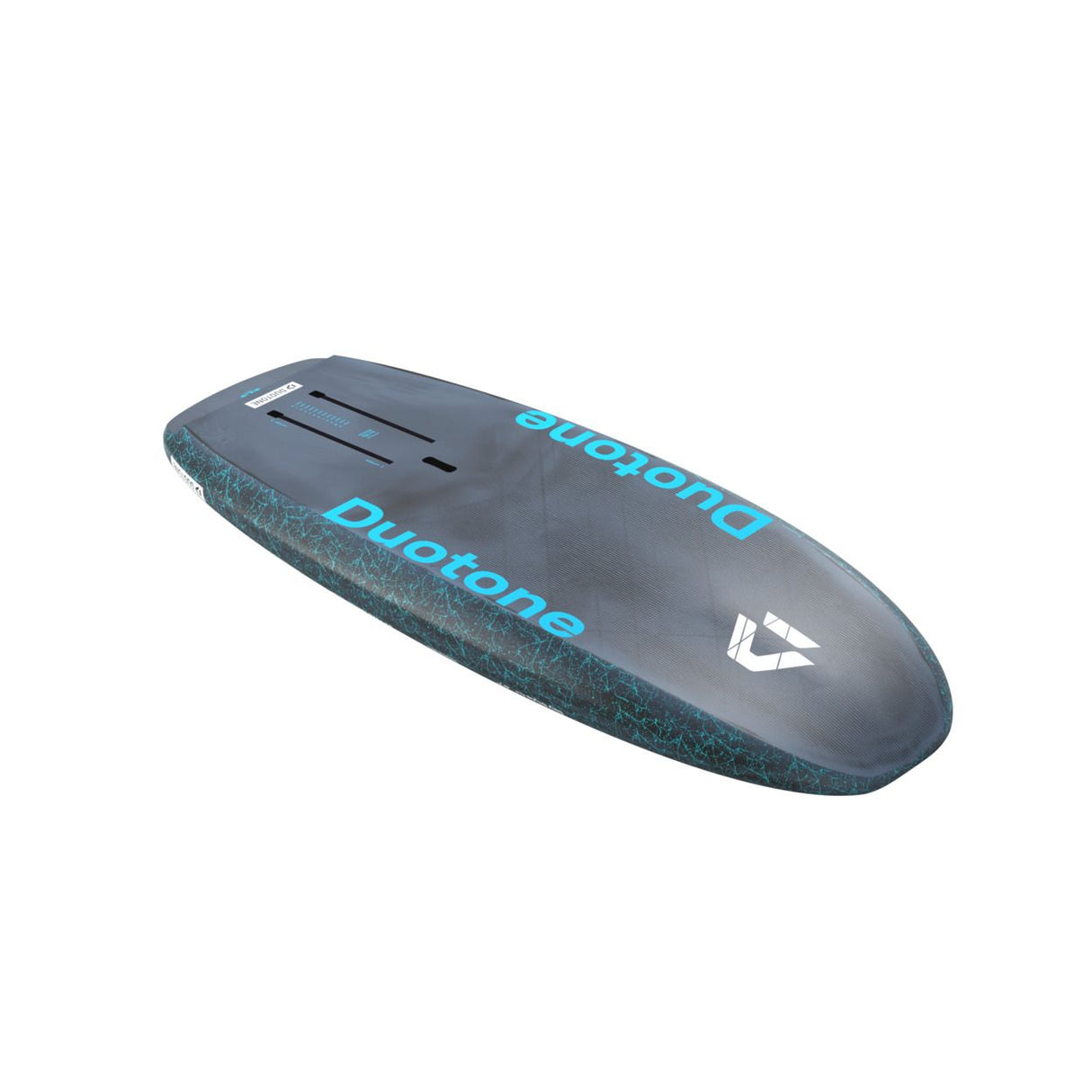 Duotone Sky Style SLS 2027 Kiteboard grau-blau mit Duotone-Branding, Seitenansicht