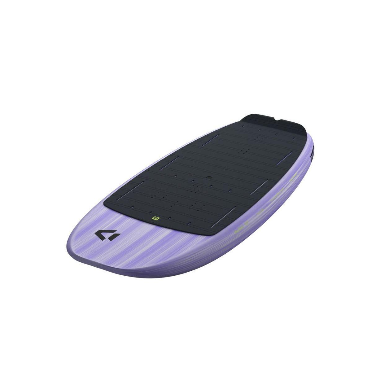 Duotone Sky Style 2027 Wingsurfboard mit schwarzem Deck und violettem Streifen-Design, Seitenansicht