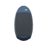 Duotone Skybrid SLS 2027 Kiteboard Blaugrau Oberseite mit Bindungspads und gelbem Logo