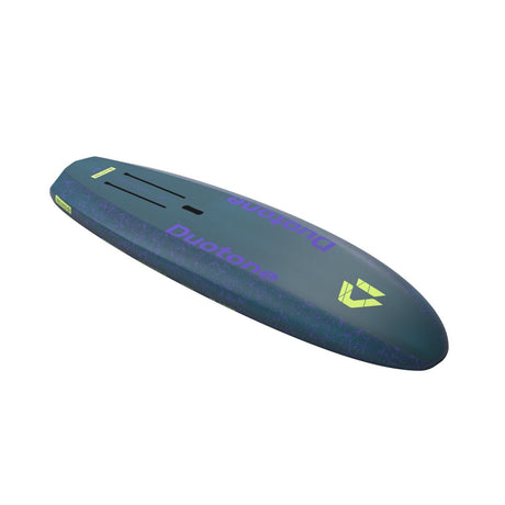 Duotone Skybrid SLS 2027 Kiteboard in Blau und Violett mit Neon-Akzenten, Seitenansicht