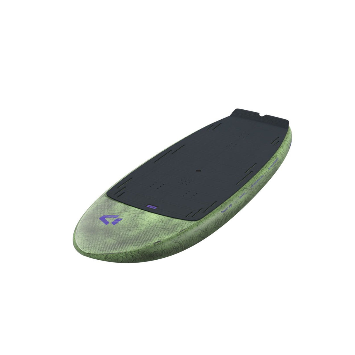 Duotone Trace SLS 2027 Kiteboard mit schwarzem Deck und grünem Rahmen, Seitenansicht