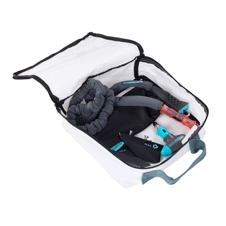 Duotone Combibag 2027 Reisetasche in Weiß und Schwarz mit gepolstertem Innenfach, Draufsicht offen mit Packinhalt