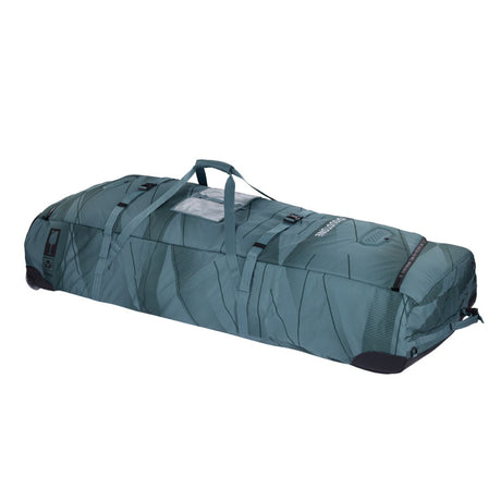 Duotone Team Bag 2027 Kitebag in Blaugrau mit Tragegriffen, Seitentaschen und Rollen, Seitenansicht
