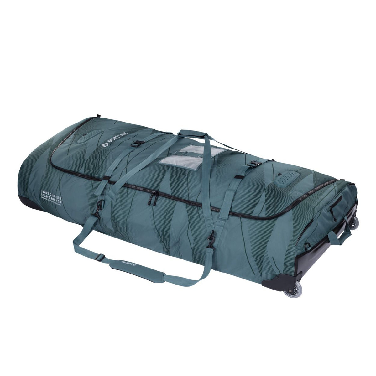 Duotone Team Bag 2027 Reisetasche in Blaugrau mit Rollen, Tragegriff und mehreren Fächern, Seitenansicht