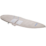 Duotone Boardbag Single Surf 2027, beige Schutzhülle mit weißen Pads und blauen Reißverschlüssen, Seitenansicht