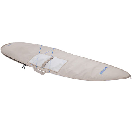 Duotone Boardbag Single Surf 2027, beige Schutzhülle mit weißen Pads und blauen Reißverschlüssen, Seitenansicht