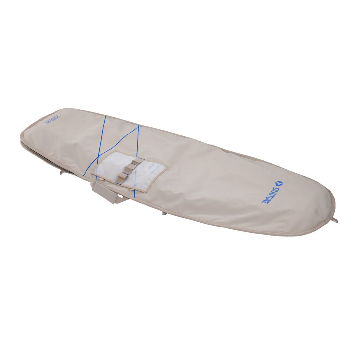 Duotone Boardbag Single Foil 2027 in Beige mit blauen Details, Draufsicht, gepolsterte Schutztasche für Foilboards