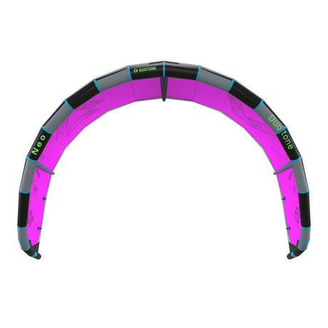 Duotone Neo 2027 Kite-Bladder in Magenta und Schwarz, Draufsicht auf die gebogene Struktur mit grauem Rahmen