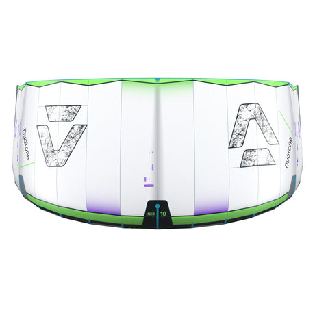 Duotone Neo 2027 Kite mit grünem und violettem Design, Draufsicht
