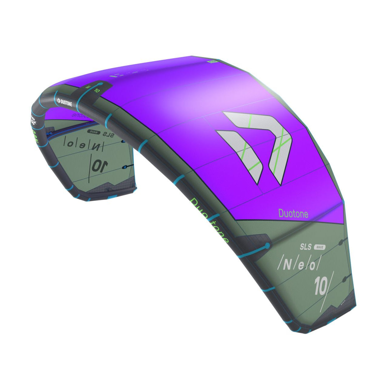 Duotone Neo SLS 2027 Kitesegel in Violett und Grau mit weißem Logo, Seitenansicht