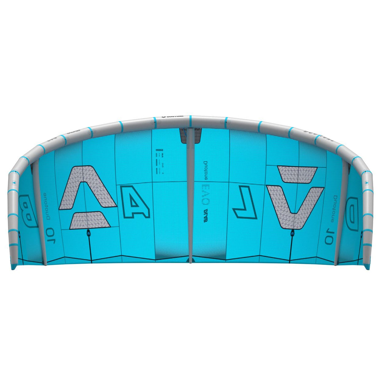Duotone Evo D/LAB 2027 Kitesegel in Blau mit grauem Rahmen, Frontalansicht, aufblasbares Kiteboarding-Segel