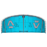 Duotone Evo D/LAB 2027 Kitesegel in Blau mit grauem Rahmen, Frontalansicht, aufblasbares Kiteboarding-Segel