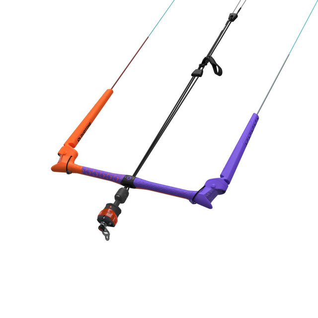 Duotone Trust Bar Quad Control 2027 Kitebar in Orange, Schwarz und Violett mit vier Leinen, Frontalansicht