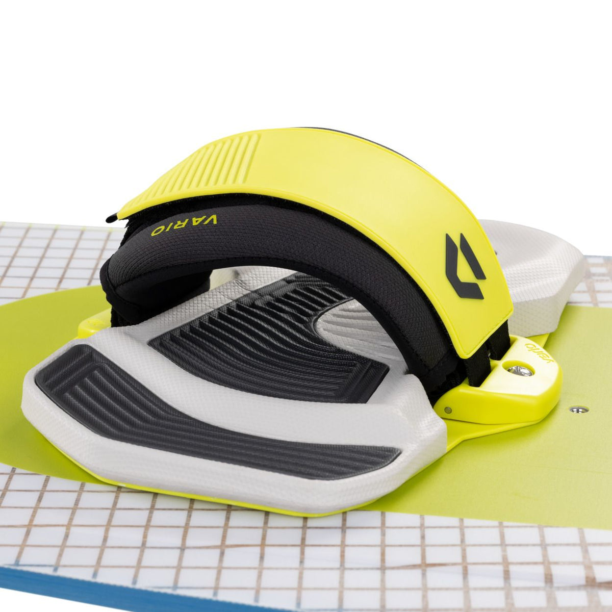 Duotone Vario Combo 2027 Kite in Gelb-Schwarz-Weiß, aufgeklappt auf Board, Draufsicht