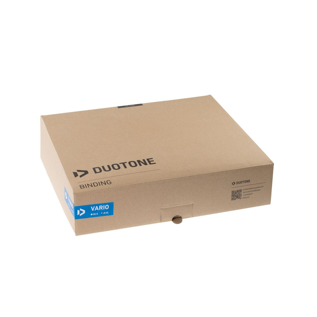 Duotone Vario Combo 2027 Bindung in Kartonverpackung, Draufsicht auf beiges Produktpaket mit blauem Label