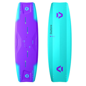 Duotone Soleil Concept Blue 2027 Kiteboard, Duotone-Logo, Farbverlauf Violett-Cyan, Vorder- und Rückseite