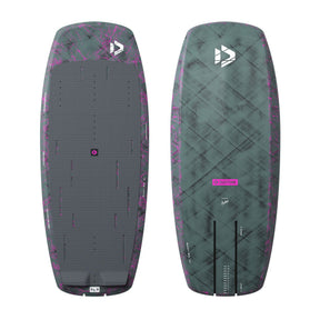 Duotone Soar SLS 2027 Kiteboard, grau-grün mit magenta, Oberseite und Unterseite, Doppelansicht
