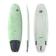 Duotone Whip SLS 2027 Kiteboard grün-weiß, Draufsicht und Seitenansicht mit schwarzen Fußschlaufen
