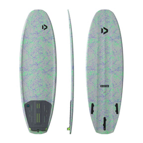 Duotone Provoke 2027 Kiteboard in Grün-Violett, 360-Grad-Ansicht mit Ober- und Unterseite, Composite-Material mit modernem Design