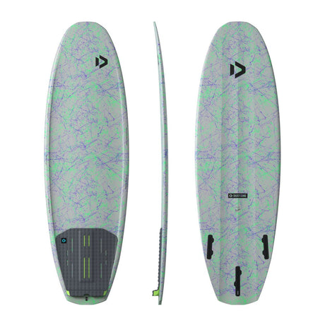 Duotone Provoke 2027 Kiteboard in Grün-Violett, 360-Grad-Ansicht mit Ober- und Unterseite, Composite-Material mit modernem Design