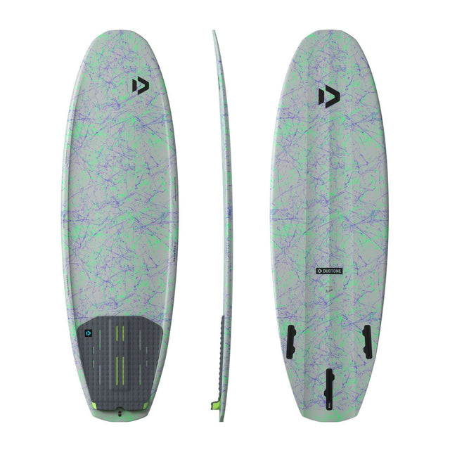 Duotone Provoke 2027 Kiteboard in Grün-Violett, 360-Grad-Ansicht mit Ober- und Unterseite, Composite-Material mit modernem Design