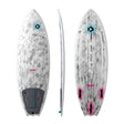 Duotone Volt D/LAB 2027 Kiteboard, Weiß-Grau Duotone mit pinken Details, Top-, Seiten- und Unteransicht