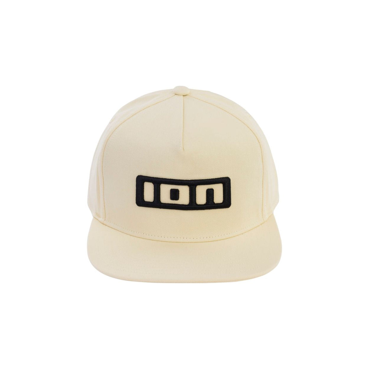 ION Ionic 2026 Snapback Cap in Creme mit schwarzem Logo, Frontalansicht
