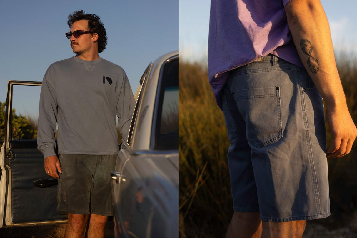 ION Denim Shorts 2026 in Blau, Jeansshorts mit Taschen, Detailansicht und Trageansicht