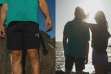 ION Avalon 18 Boardshorts schwarz, Funktionsmaterial, Vorderansicht und Lifestyle-Aufnahme am Strand
