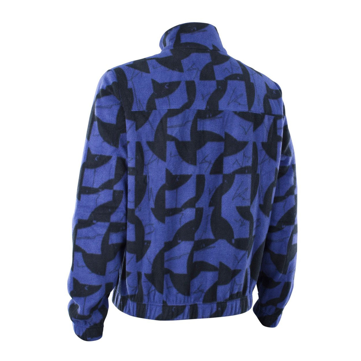ION HD Fleece Jacke 2026 in Blau mit geometrischem Muster, Rückansicht, Fleece-Material mit Stehkragen