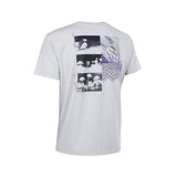 ION Graphic Tee 2026 weißes T-Shirt mit schwarzweißem Fotodruck und violettem Geometrie-Design, Frontalansicht
