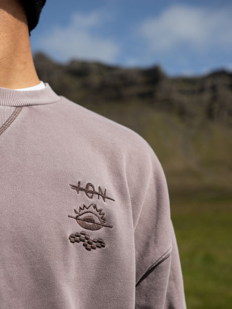 ION Sweater Mood Men beige Baumwollmischung mit gesticktem Motiv, Frontalansicht auf Modell