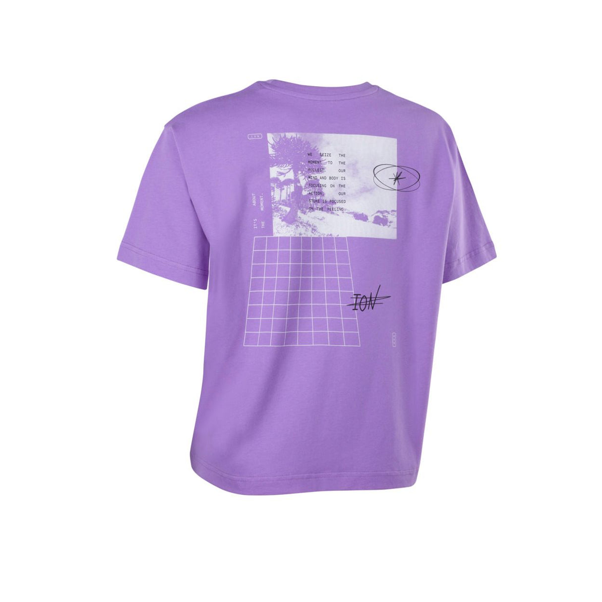 ION Tee Vibes 2026 Baumwoll-T-Shirt in Lila mit abstraktem grafischem Print auf der Rückseite, Vorderansicht