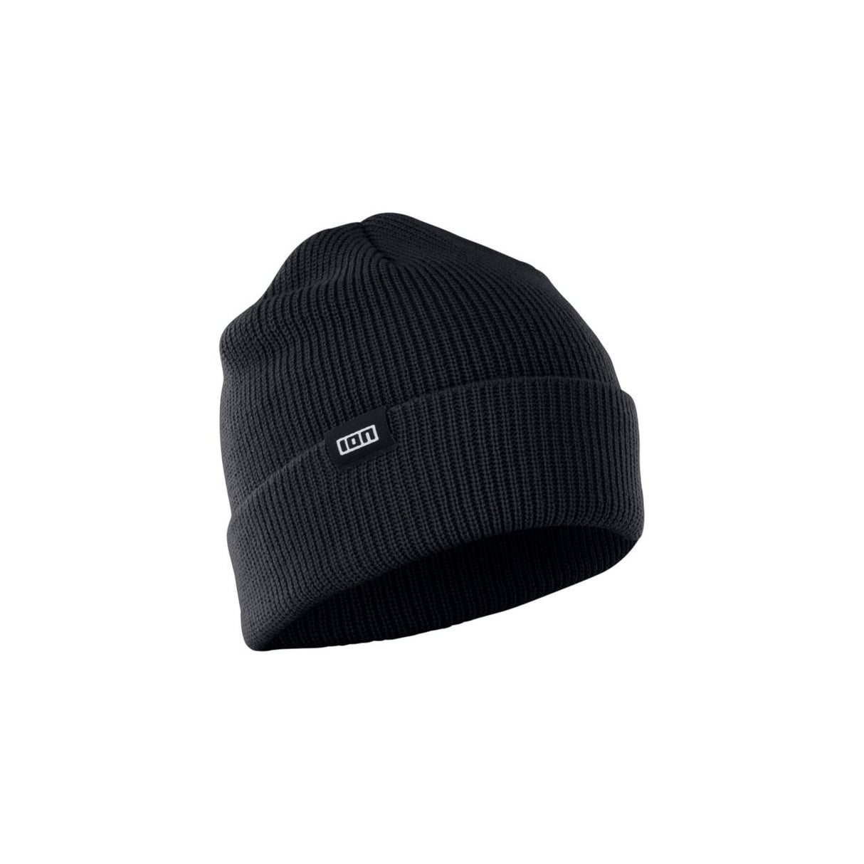ION Beanie Ionic 2026 schwarze Strickmütze mit Rippstruktur und ION-Logo, Frontalansicht