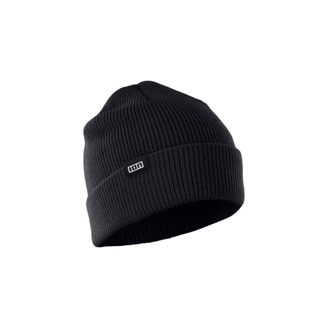 ION Beanie Ionic 2026 schwarze Strickmütze mit Rippstruktur und ION-Logo, Frontalansicht