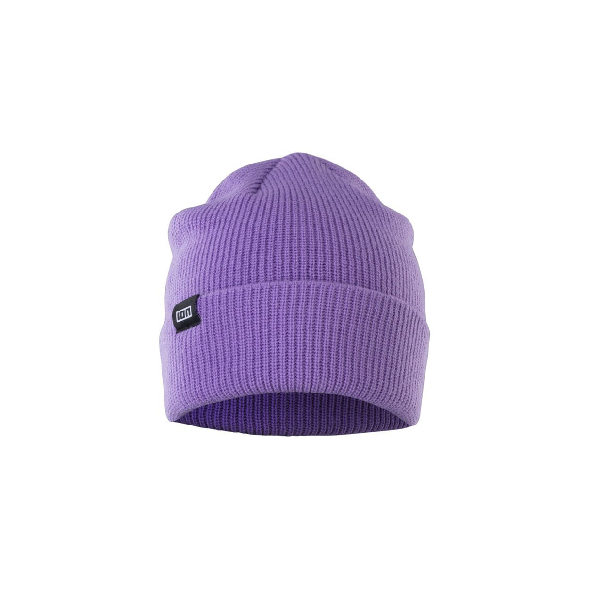 ION Beanie Ionic 2026 Strickmütze lila mit Rippstruktur und ION-Label, Frontansicht