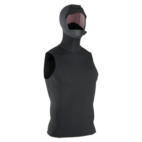 ION Hooded Neo Vest 3/2 schwarz, ärmelloses Neopren-Weste mit Kapuze, Frontalansicht